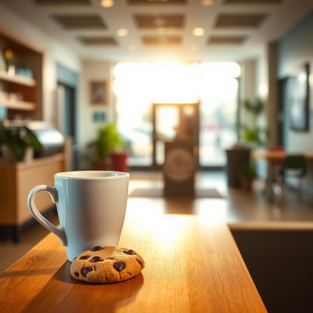 Coffee and a chocolate chip cookie at Kiosk 250